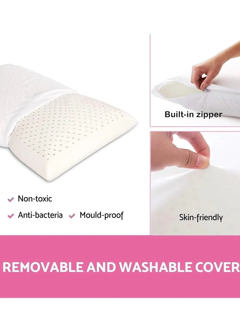 NIB 100% Talaway Natural Latex Pillow-Breathable All Positions Queen Mid Loft